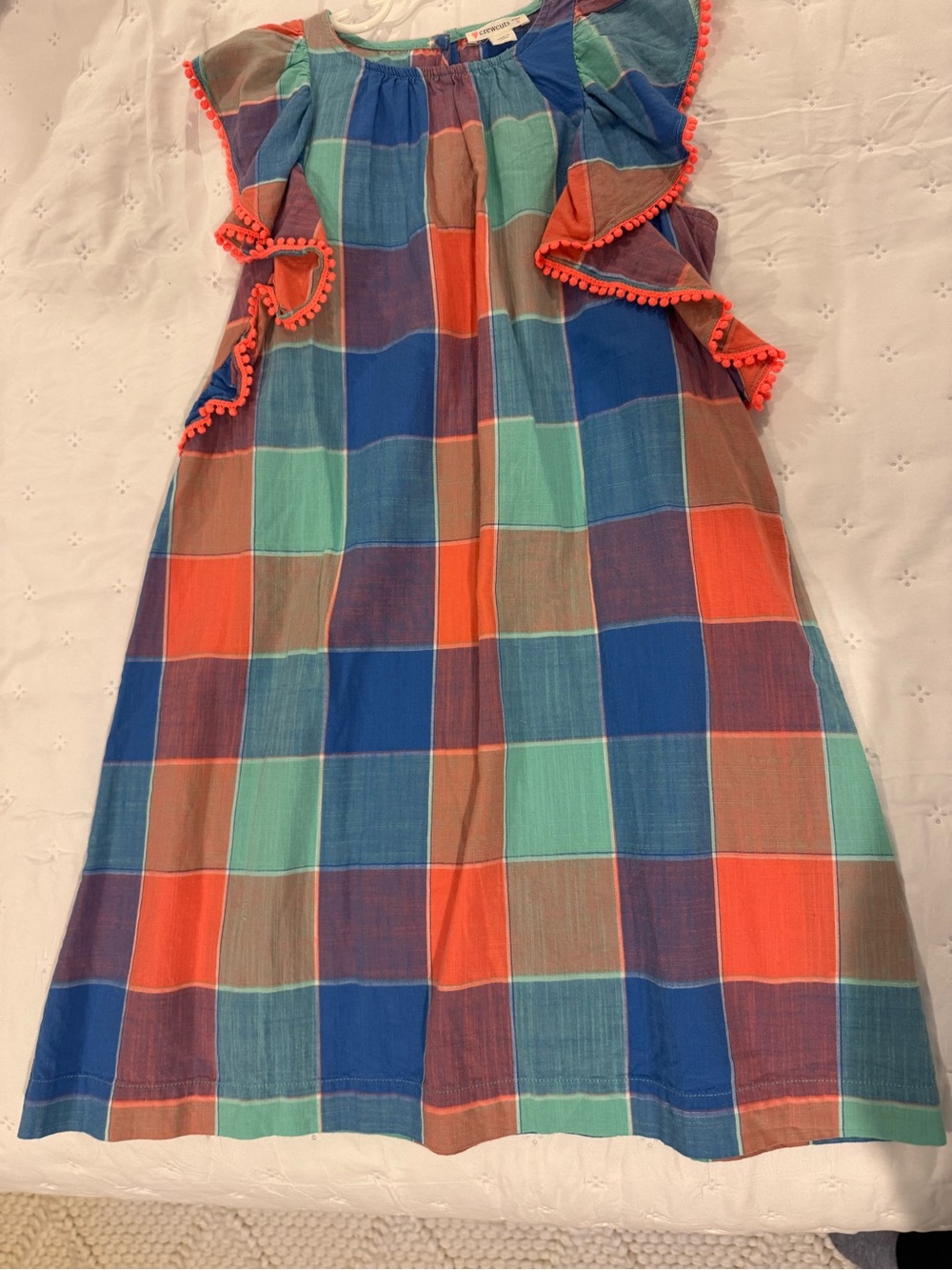 Jcrew Crewcuts Girls' Multi-Color Plaid Ruffle Dress - Coral Trim